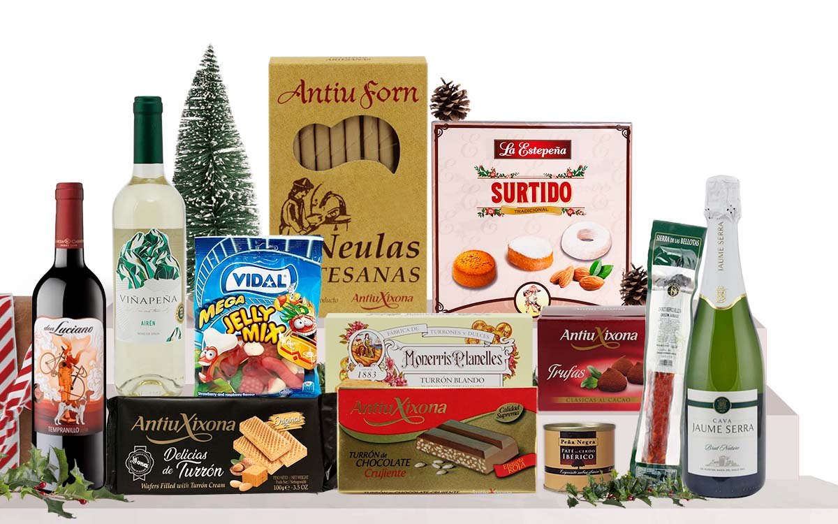 Lot de Nadal 100 amb cava, vi, torrons, neules, dolços nadalencs i productes gurmet